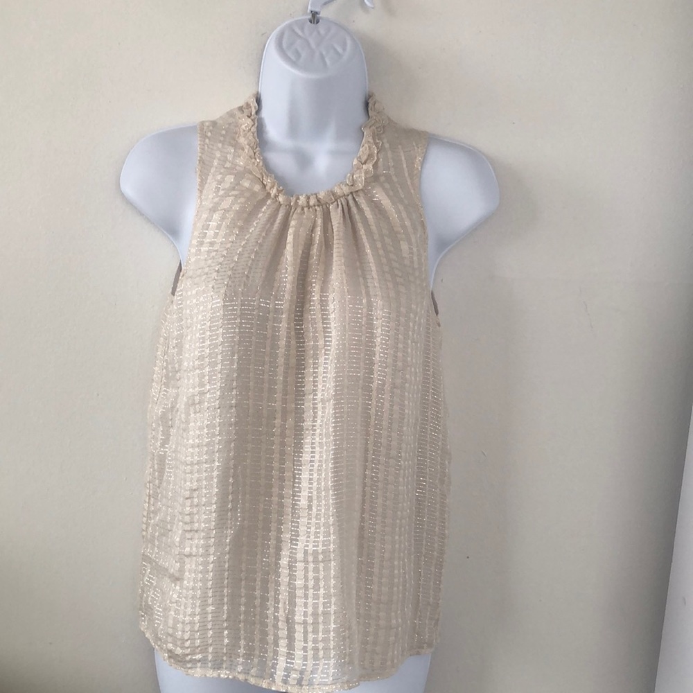 White House Black Market Cream & Metallic Silk Sleeveless Top Sz XXS- EUC